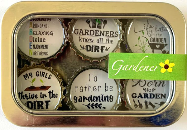 Gardener Bottle Cap Magnets - Set of 6