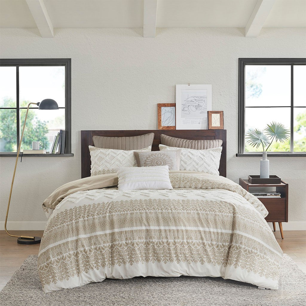 Mila 3 Piece Cotton Taupe Comforter Set with Chenille Tufting by INK+IVY