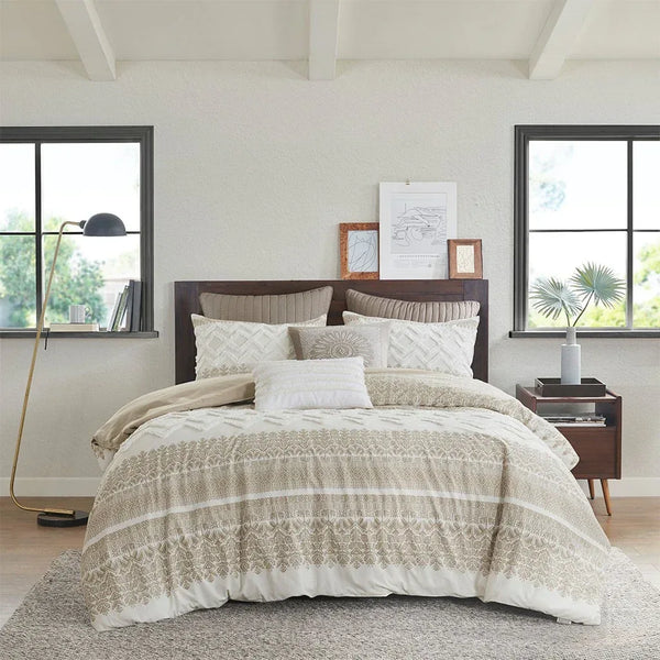 Mila 3 Piece Cotton Taupe Comforter Set with Chenille Tufting by INK+IVY - Gifts for You 'n Me