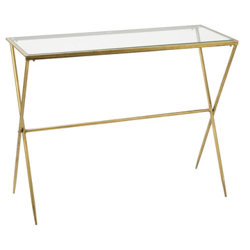 39.5"H Large Gold Metal and Glass Slim Table