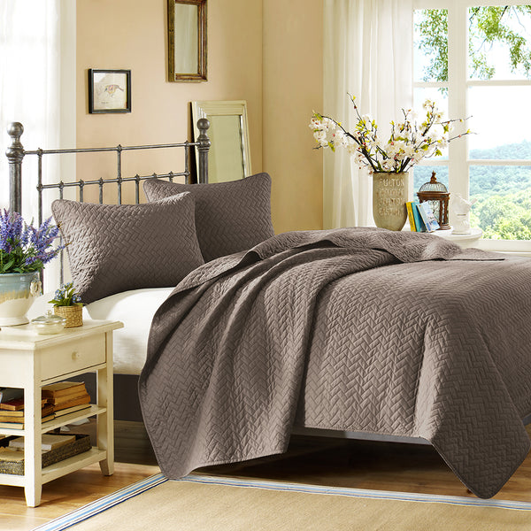 Velvet Touch Coverlet Set - Taupe