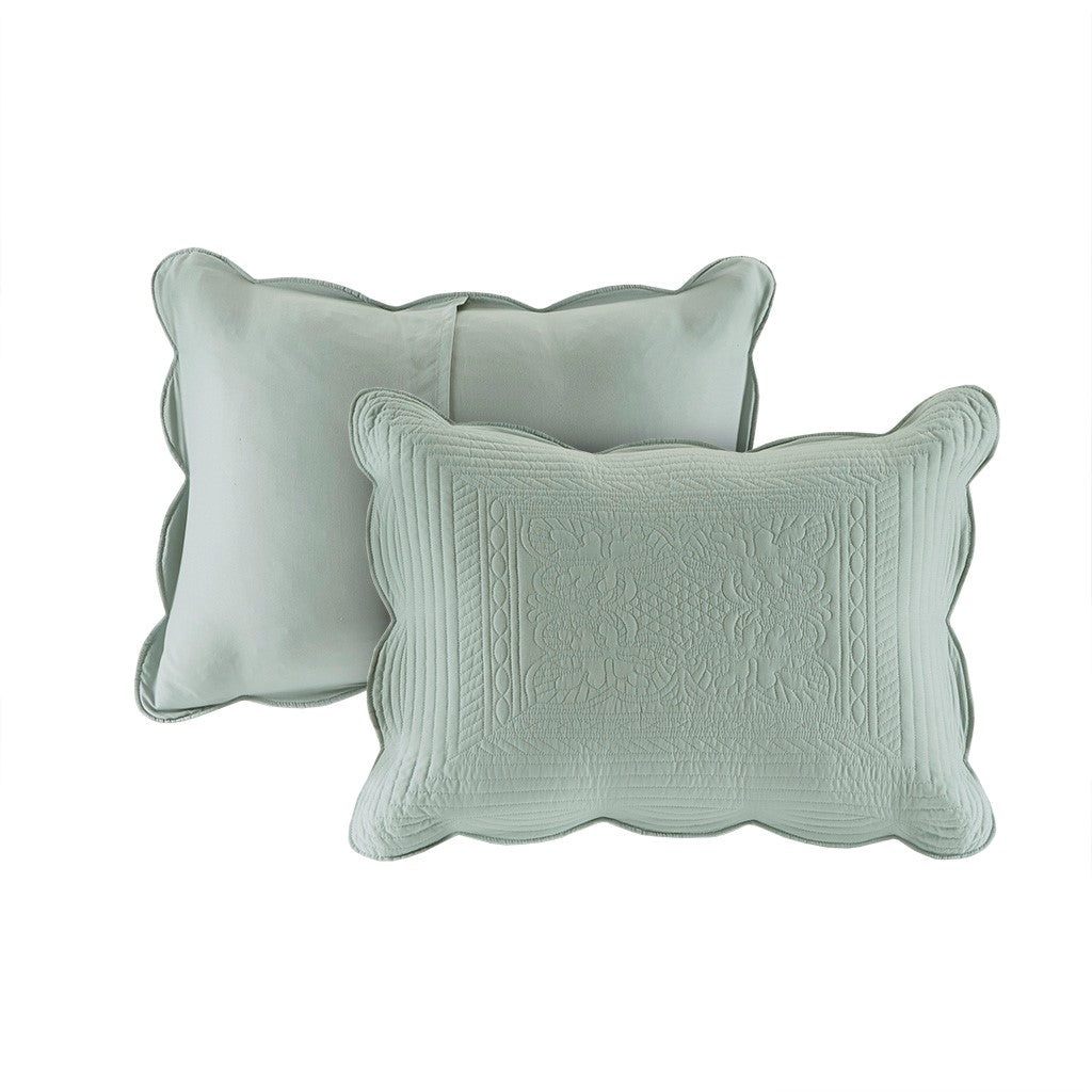 Tuscany 3 Piece Reversible Scalloped Edge Coverlet Set - Seafoam