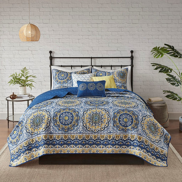 Tangiers 6 Piece Reversible Coverlet Set - Blue