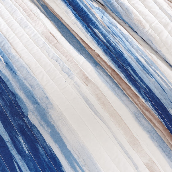 Marina 6 Piece Quilted Microfiber Coverlet Set with Throw Pillows - Blue