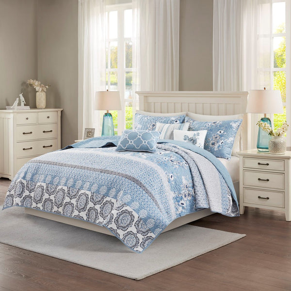 Willa 6 Piece Reversible Coverlet Set - Blue