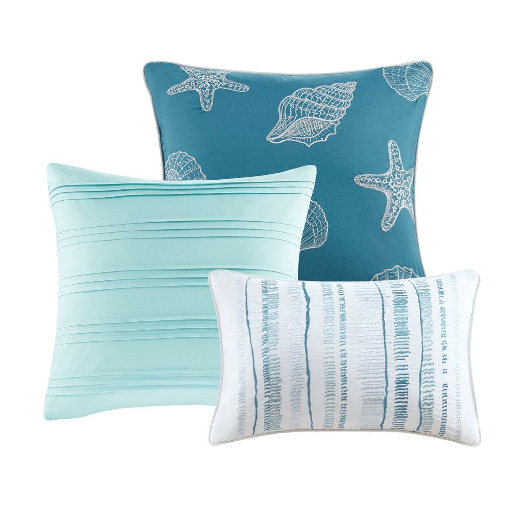 Marina 6 Piece Quilted Microfiber Coverlet Set with Throw Pillows - Aqua