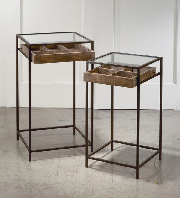 Set of 2 Side Tables with Glass Top Storage Drawer - Gifts for You 'n Me