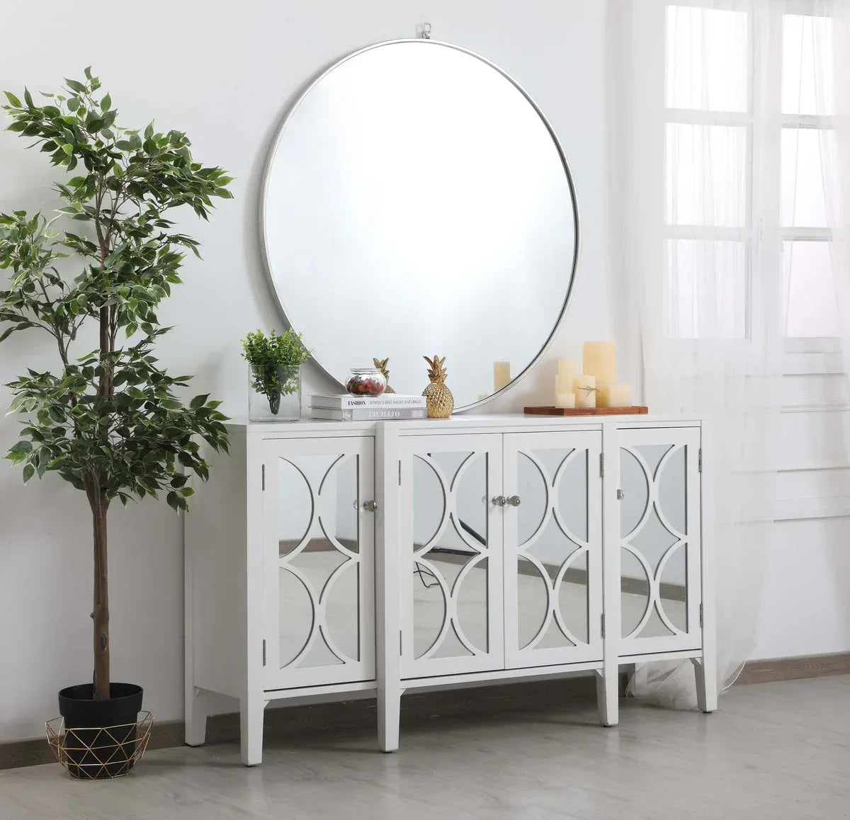 60 inch Mirrored Credenza in White - Gifts for You 'n Me