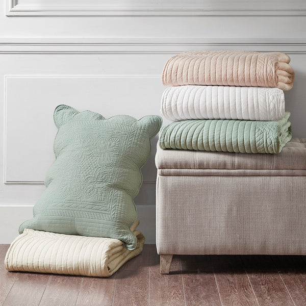 Tuscany 3 Piece Reversible Scalloped Edge Coverlet Set - Seafoam