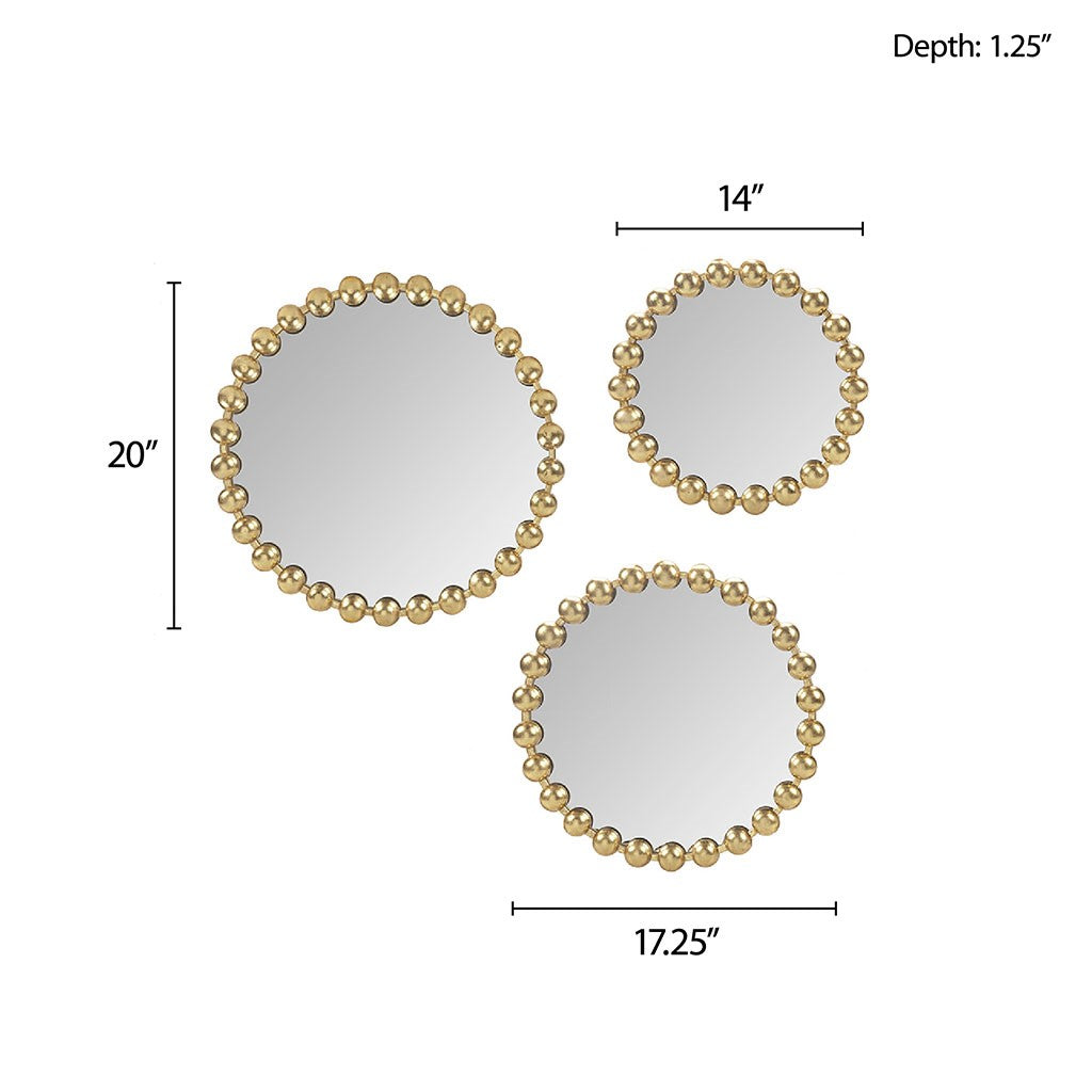 Marlowe Round Gold Wall Decor Mirror 3 Piece Set