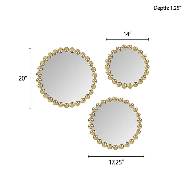 Marlowe Round Gold Wall Decor Mirror 3 Piece Set - Gifts for You 'n Me
