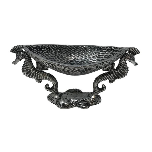 Antiq. Nickel Cast Aluminum 2 Seahorse Pedestal Serving Bowl - Gifts for You 'n Me