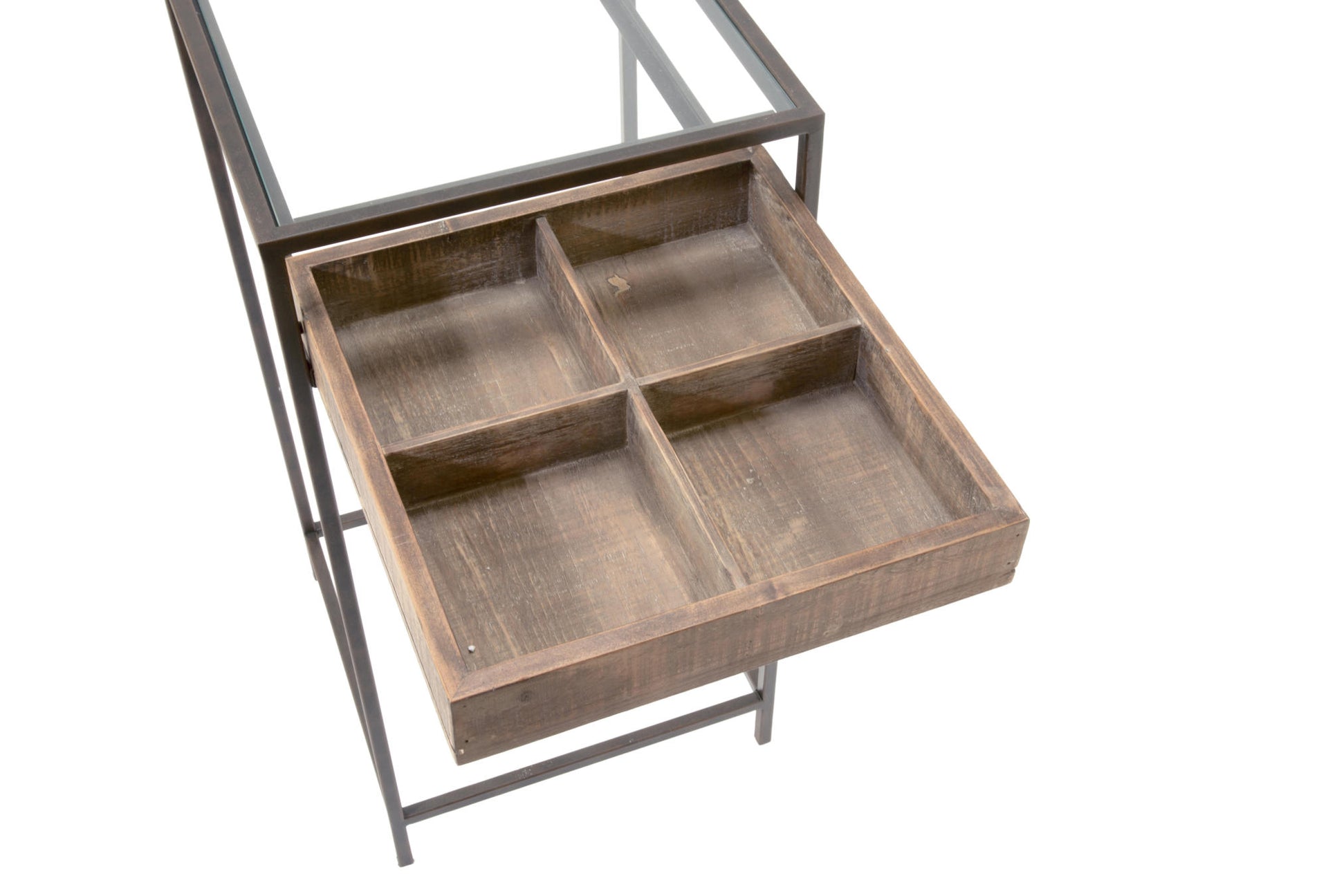 Set of 2 Side Tables with Glass Top Storage Drawer