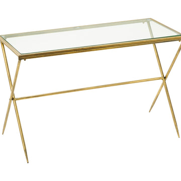20"H Gold Metal and Glass Slim Table