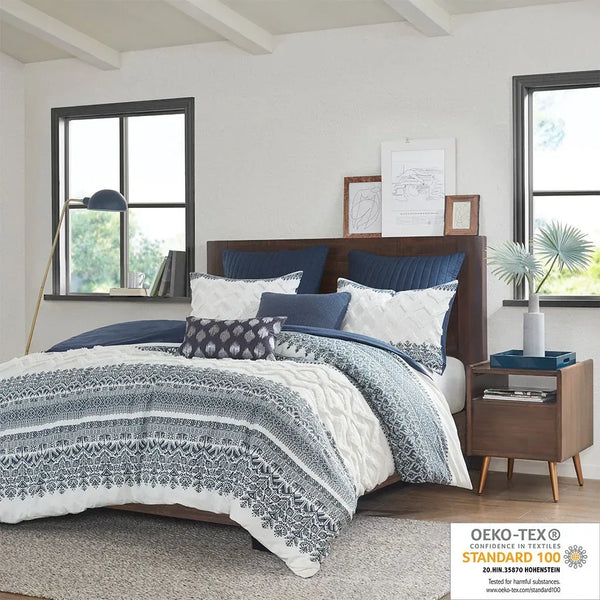 Mila 3 Piece Cotton Navy Comforter Set with Chenille Tufting by INK+IVY - Gifts for You 'n Me