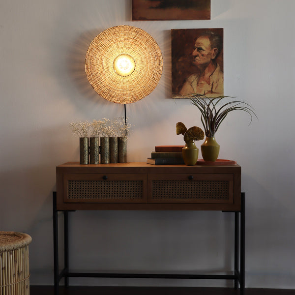 Rattan and Brass Fan Wall Sconce Lamp Kalalou