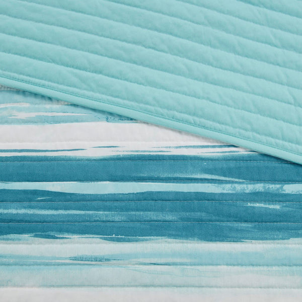 Marina 6 Piece Quilted Microfiber Coverlet Set with Throw Pillows - Aqua