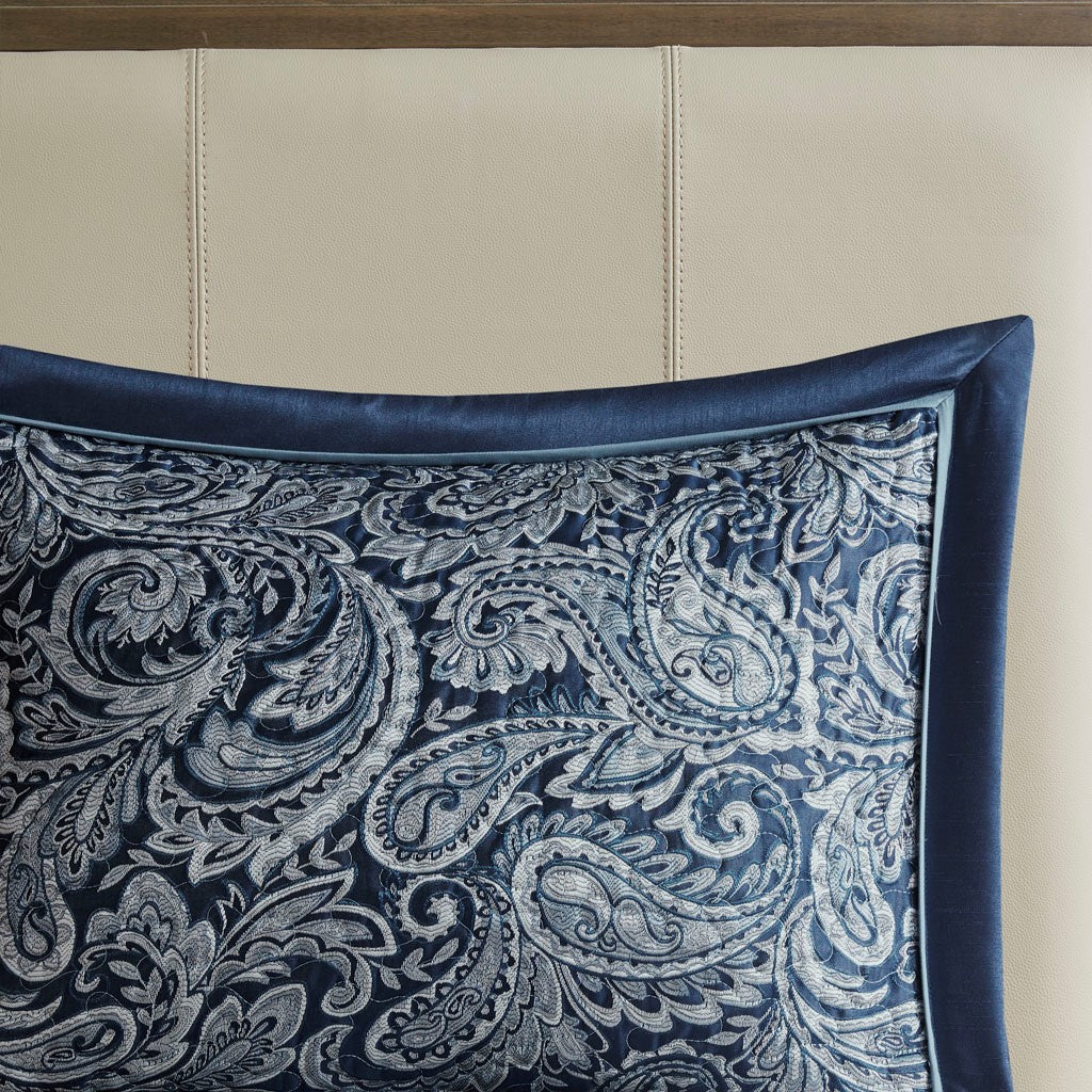 Aubrey 5 Piece Reversible Jacquard Bedspread Set in Navy
