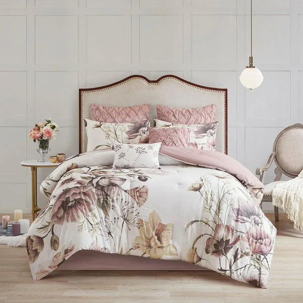 Cassandra 8 Piece Cotton Printed Comforter Set - Blush - Gifts for You 'n Me