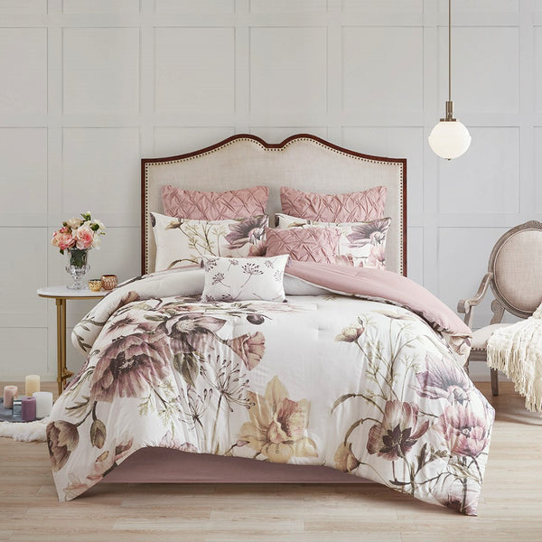 Cassandra 8 Piece Cotton Printed Comforter Set - Blush - Gifts for You 'n Me