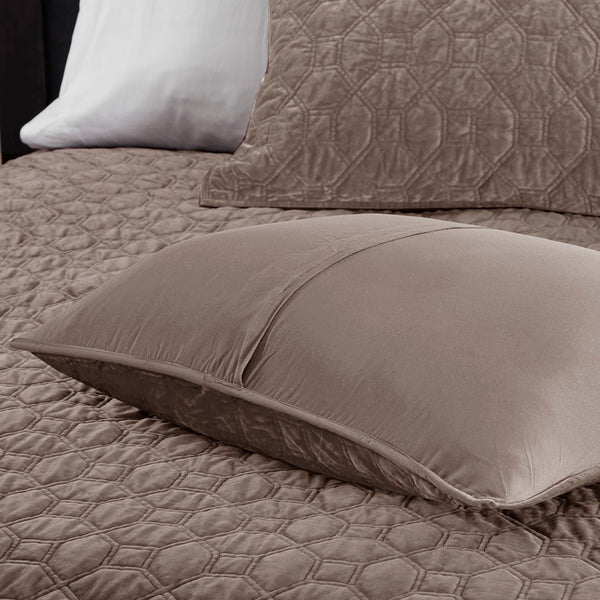 Harper Velvet 3 Piece Coverlet Set - Taupe