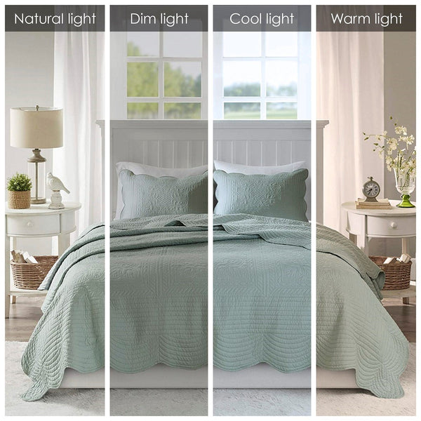 Tuscany 3 Piece Reversible Scalloped Edge Coverlet Set - Seafoam