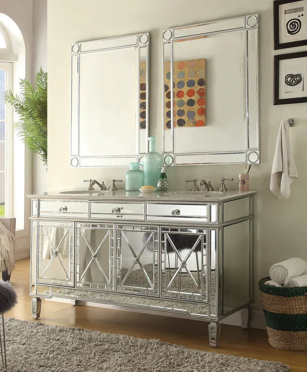 60” Ashlia Mirrored Reflection Double Bathroom Sink Vanity - Gifts for You 'n Me