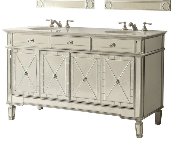 60” Ashlia Mirrored Reflection Double Bathroom Sink Vanity - Gifts for You 'n Me