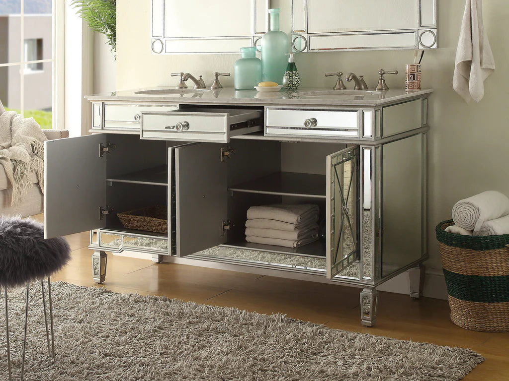 60” Ashlia Mirrored Reflection Double Bathroom Sink Vanity
