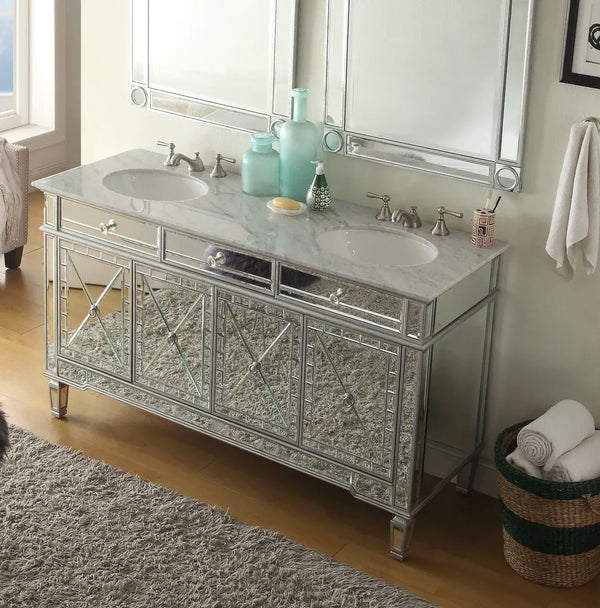60” Ashlia Mirrored Reflection Double Bathroom Sink Vanity - Gifts for You 'n Me