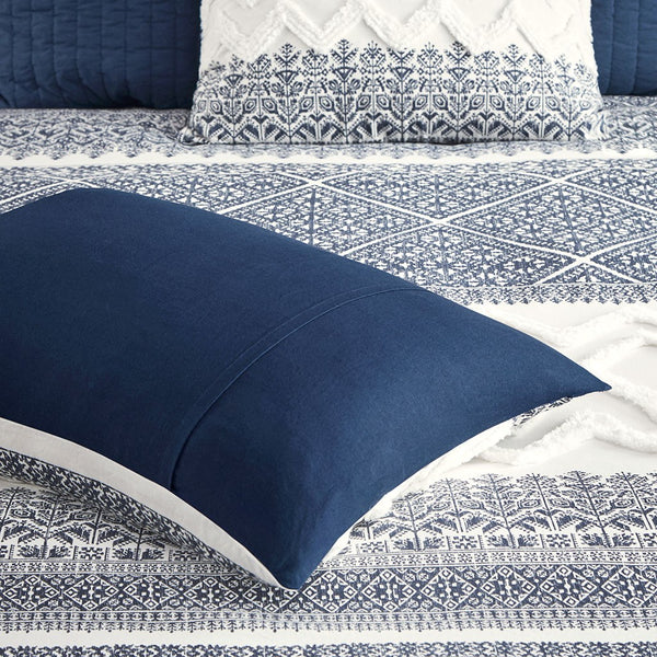 Mila 3 Piece Cotton Navy Comforter Set with Chenille Tufting by INK+IVY - Gifts for You 'n Me