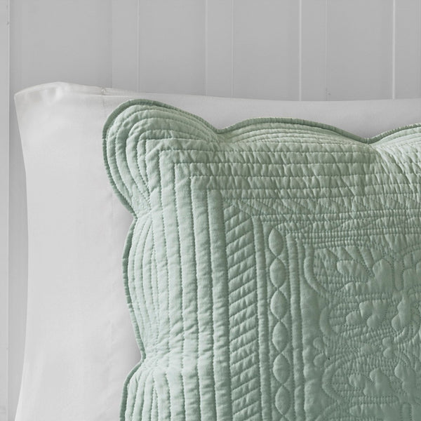 Tuscany 3 Piece Reversible Scalloped Edge Coverlet Set - Seafoam