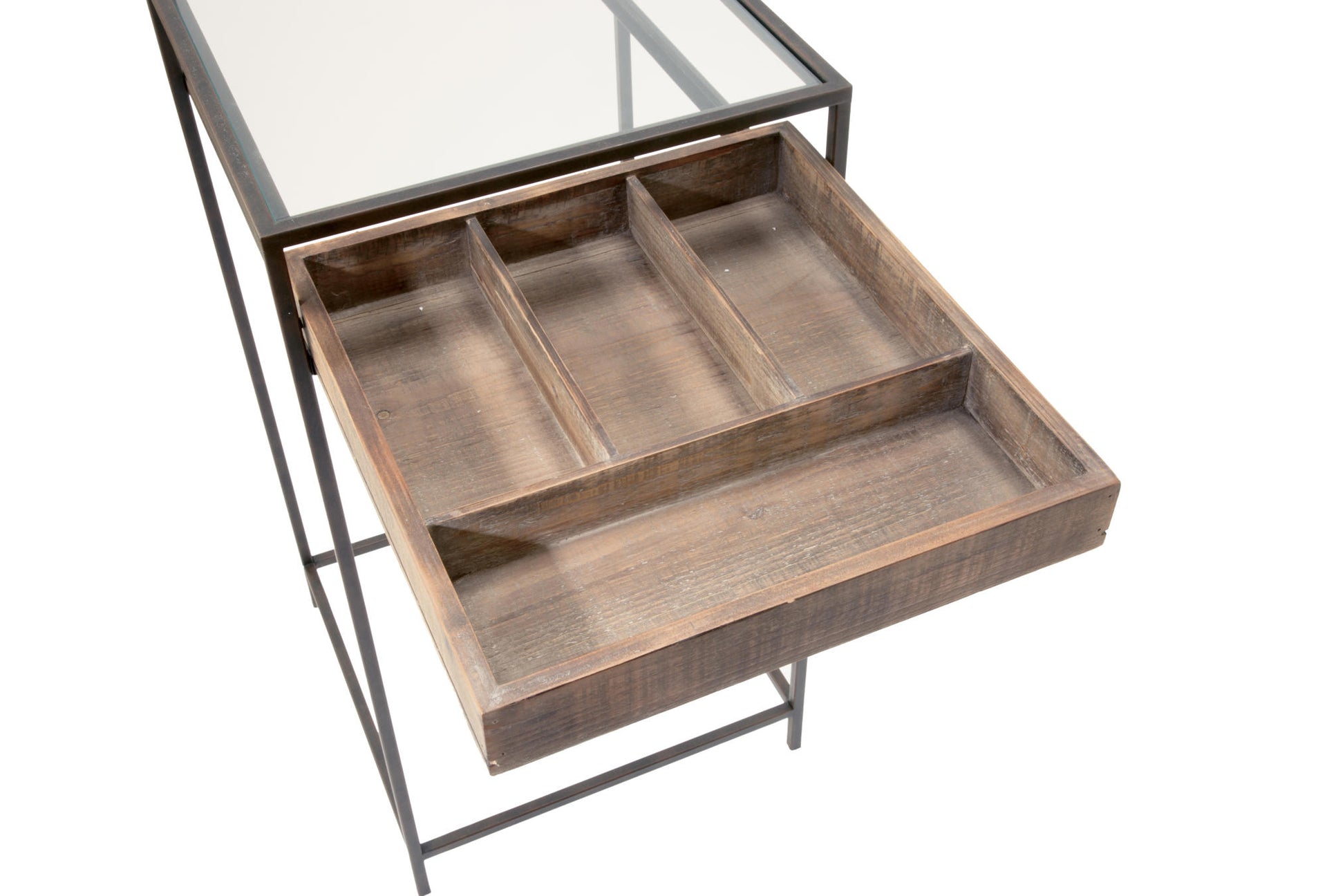 Set of 2 Side Tables with Glass Top Storage Drawer
