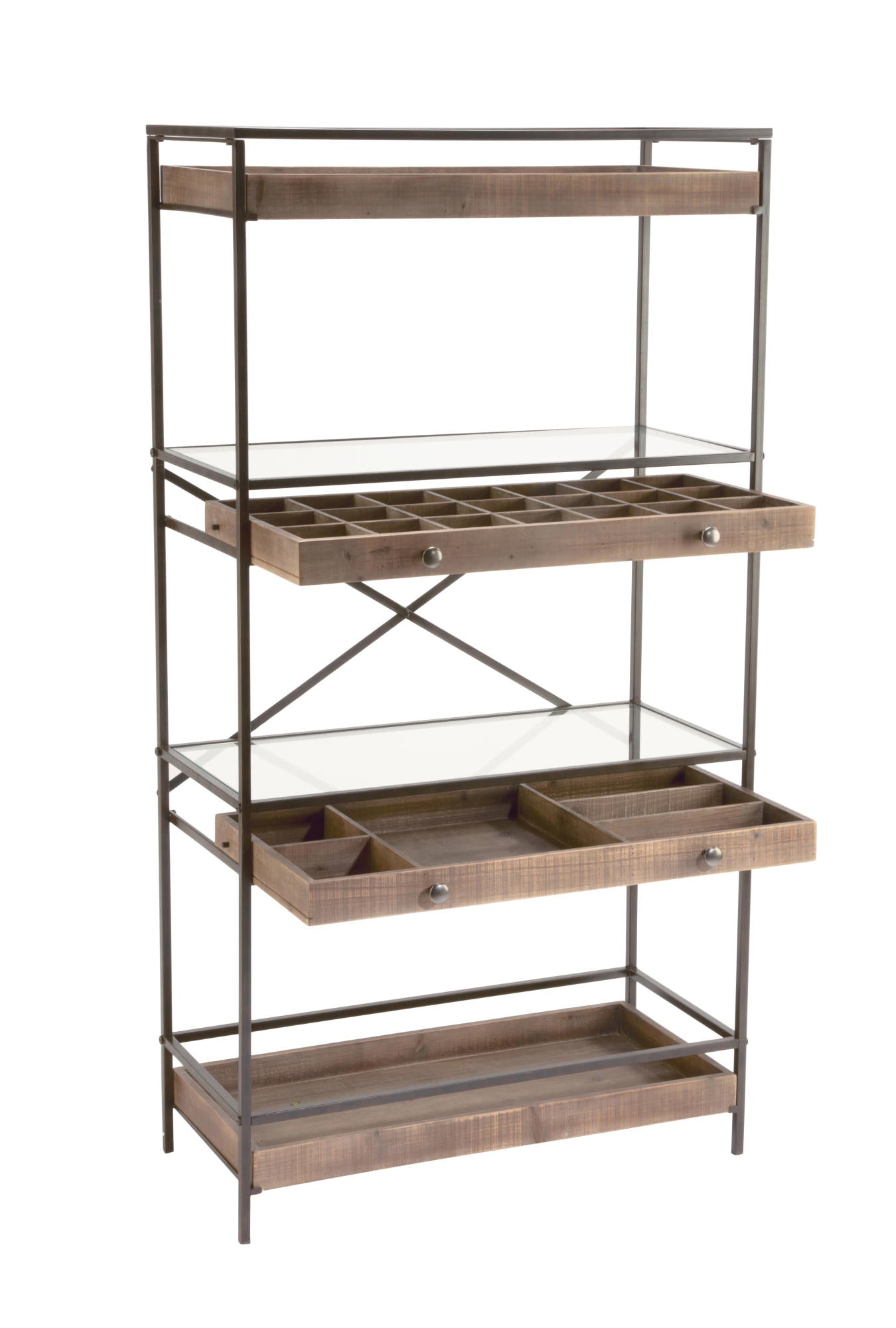 4-Tier Display with Glass Covered Storage Drawers