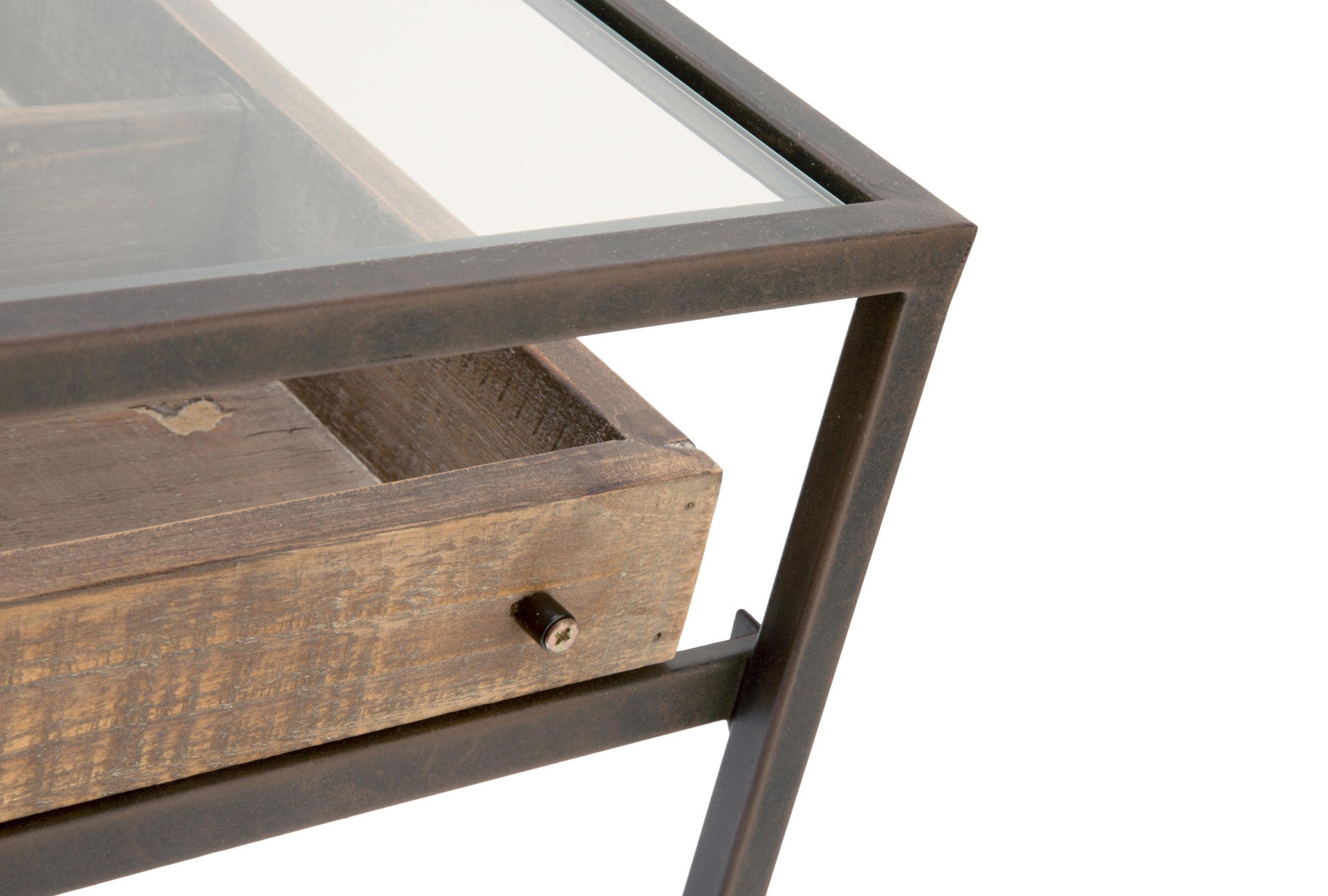 Set of 2 Side Tables with Glass Top Storage Drawer