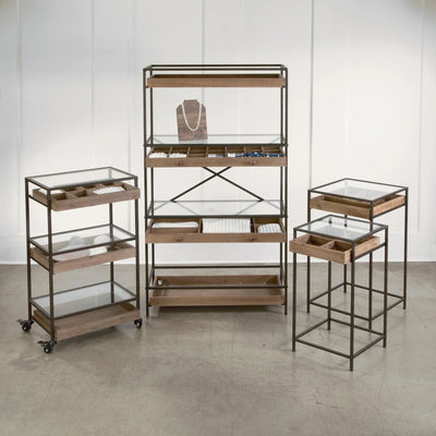 Set of 2 Side Tables with Glass Top Storage Drawer