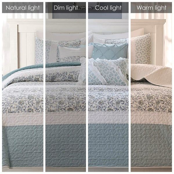 Dawn 6 Piece Cotton Percale Reversible Coverlet Set - Blue