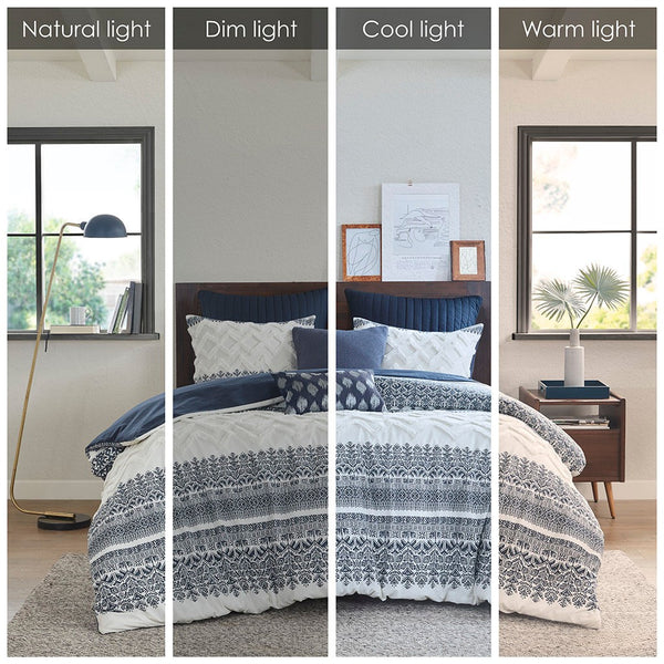 Mila 3 Piece Cotton Navy Comforter Set with Chenille Tufting by INK+IVY - Gifts for You 'n Me