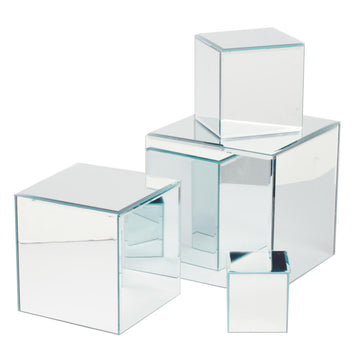 Square Glass Mirror Risers - Set of 4