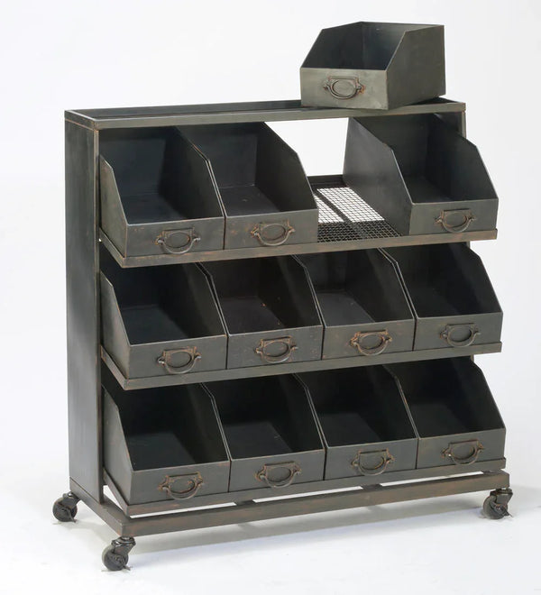 Industrial Black Iron 12-Bin Shelf - Gifts for You 'n Me