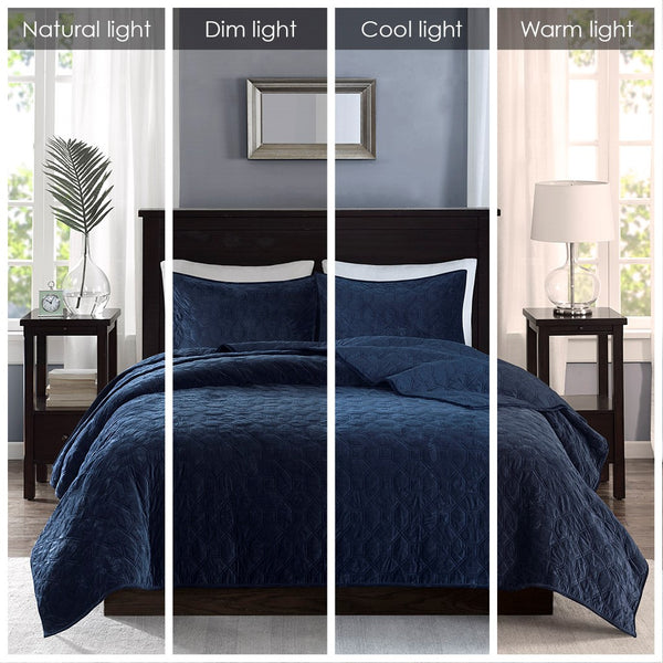 Harper Velvet 3 Piece Coverlet Set - Navy