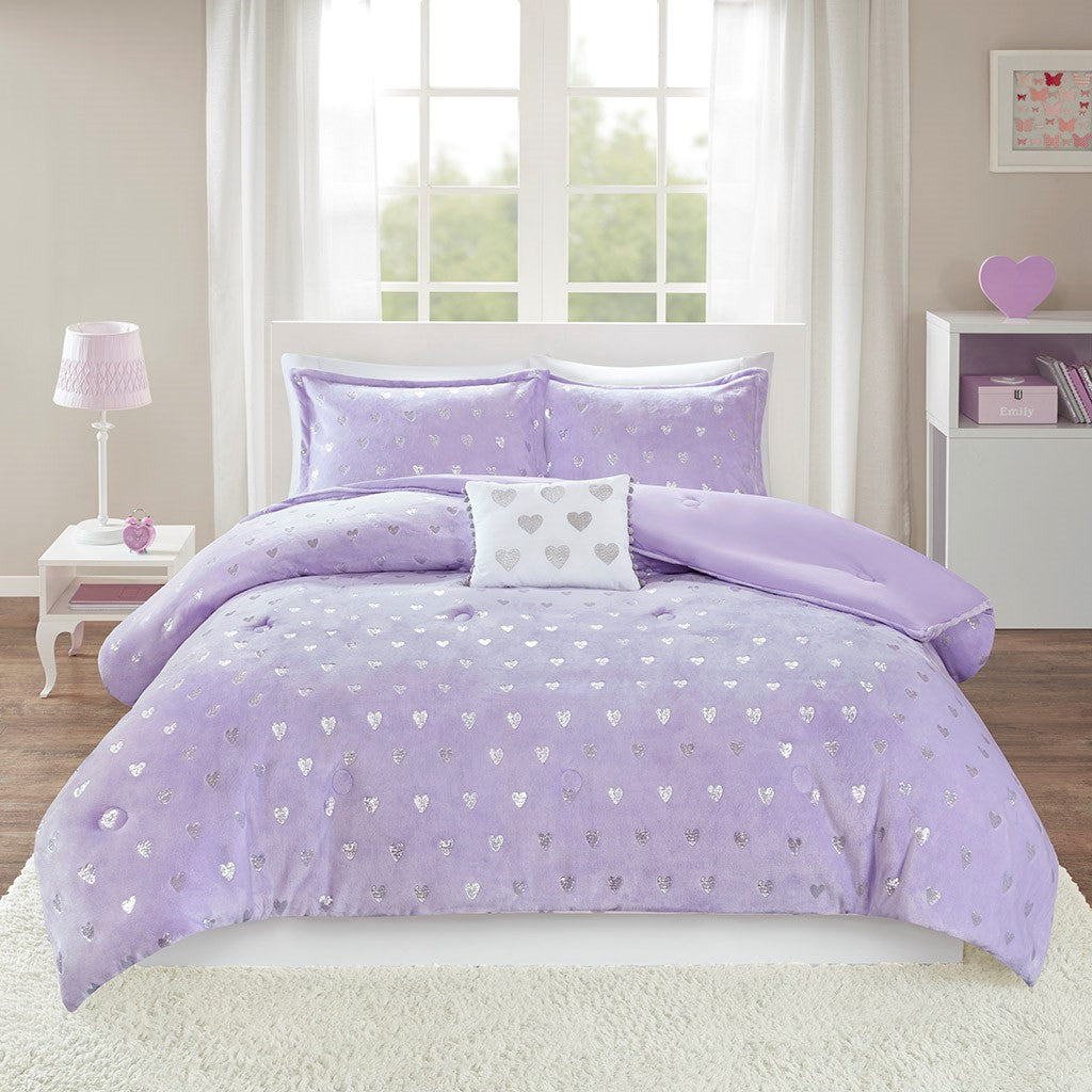 Rosalie Metallic Printed Plush Comforter Set by Mi Zone
