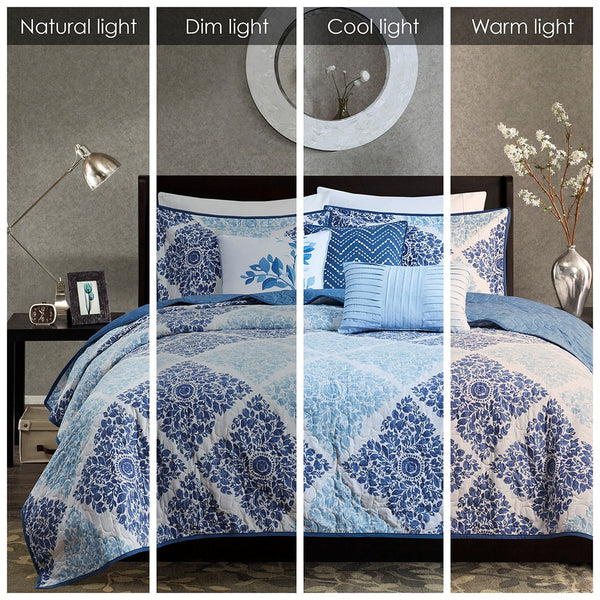 Claire 6 Piece Reversible Coverlet Set - Blue