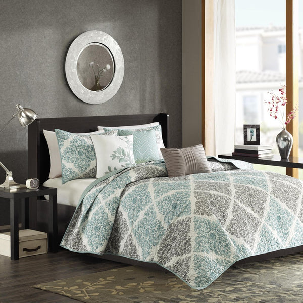 Claire 6 Piece Reversible Coverlet Set - Aqua