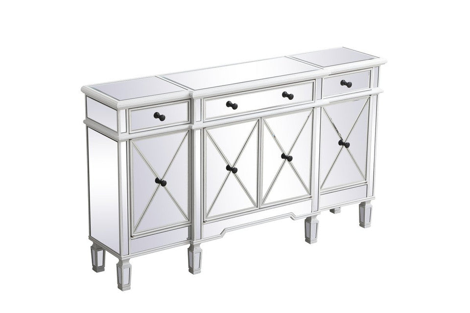 Elegant 60 Inch Mirrored Credenza in Antique White