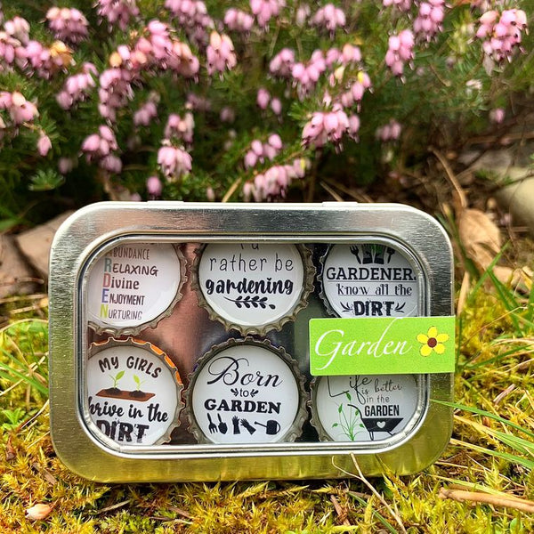 Gardener Bottle Cap Magnets - Set of 6