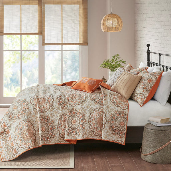 Tangiers 6 Piece Reversible Coverlet Set - Orange