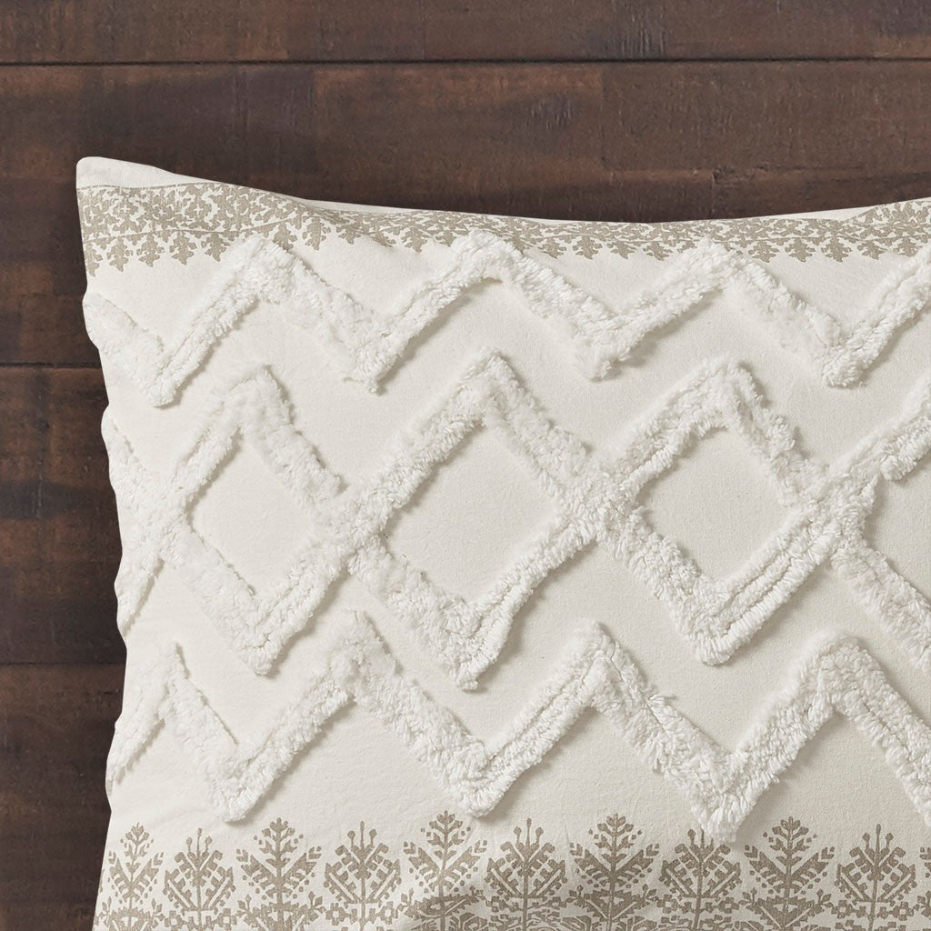 Mila 3 Piece Cotton Taupe Comforter Set with Chenille Tufting by INK+IVY