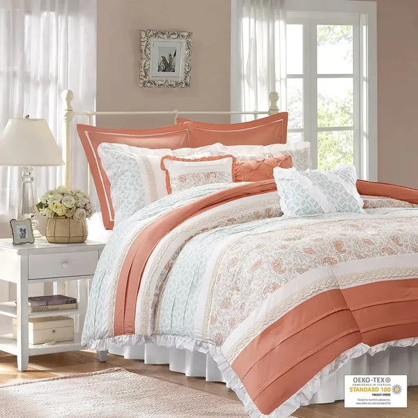 Dawn 9 Piece Cotton Percale Comforter Set by Madison Park - Gifts for You 'n Me