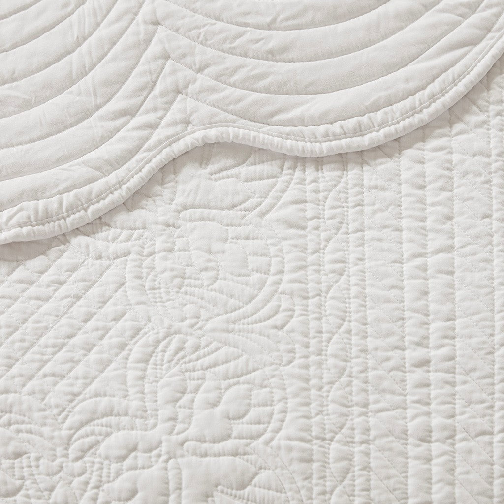 Tuscany 3 Piece Reversible Scalloped Edge Coverlet Set - White
